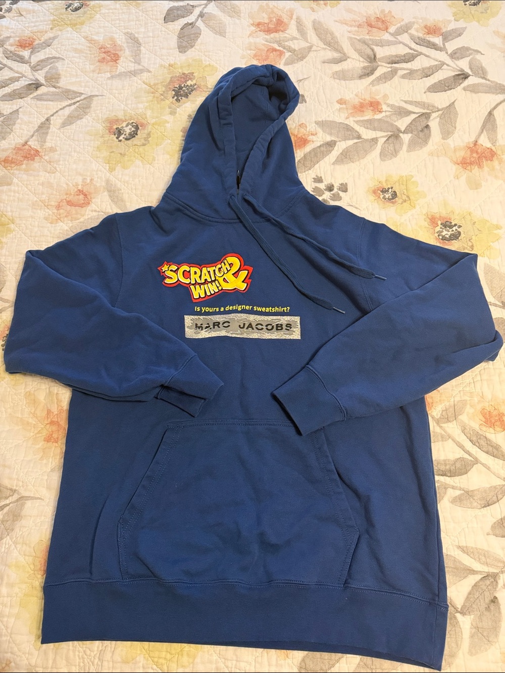 Marc Jacobs Royal Blue Hoodie with 'Scratch Win' Patch